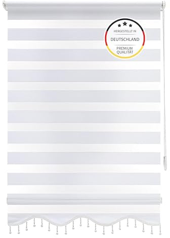 Brillant Doppelrollo Klemmfix ohne Bohren Blickdicht Duorollo Verdunkelung und Sichtschutz Jalousien Fenster Rollo Wand- Deckenmontage Zebrarollo Raffrollo Plissee Optik Weiß (80 x 200 cm, Weiß)