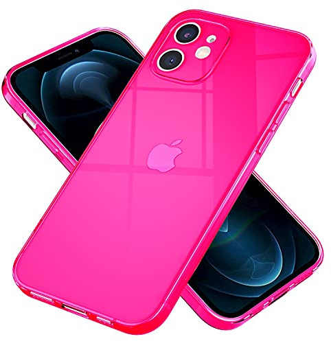 NALIA Neon Silikonhülle für iPhone 12 Mini - Knallige Signal-Farbe & Linsenschutz - Vibe (Transparentes Case) - Marke aus Berlin, Farbe:Pink