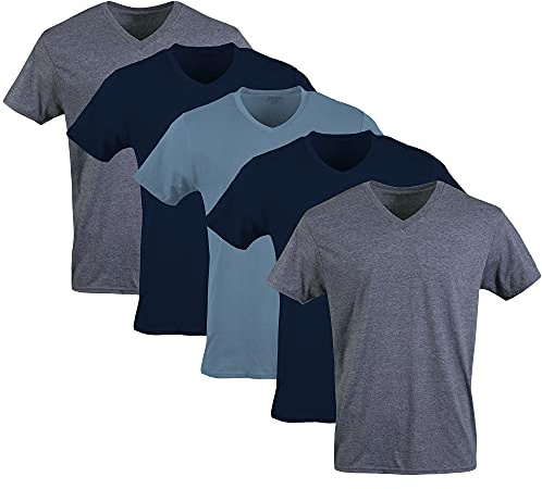 Gildan Men's V-neck T-shirts, Multipack Underwear, Navy/Heather Navy/Indigo Blue (5-pack), XX-Large US