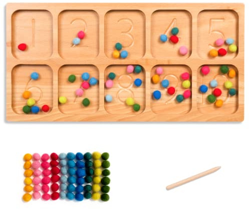 BLUE GINKGO Number Sorting Tray - Wooden Counting, Sorting and Number Tracing Toy - Montessori STEM Math Counting Toys for Preschool Math - Toddler Learning Toys for 3 Year Olds (15.7 x 7.8 Inches)