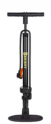 BenBoy Standpumpe Luftpumpe Fahrradpumpe Praktische Standluftpumpe Dual Kopf Reifen-Pumpe Fußpumpe mit Manometer für alle Ventile,CQT-001-Black1