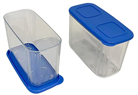 Tupperware SET(2) Clear Mates 715 ml Clear & Fresh Behälter mit Deckel - rechteckig transparent blau dunkelblau leicht stapelbar zum Frischhalten Frische-System Dose für Gemüse Obst Wurst oder Käse