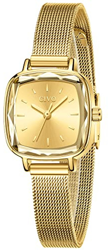 CIVO Montre Femme Or Acier Inoxydable Rectangle Etanche Analogique Quartz Bracelet Mode Entreprise Élégant Classique