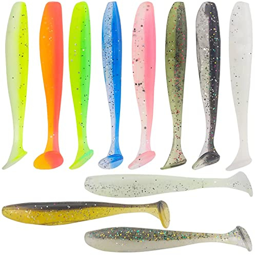 Unvtap Fishing Lures 100 Pcs Soft Fishing Lures, Soft Plastic Fishing Lures, Paddle Tail Swimbaits, Soft Artificial Lures for Fishing Trout Redfish Saltwater, Freshwater, 10 Colors