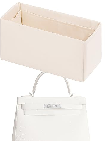 XYJG Purse Handbag Silky Organizer Insert Keep Bag Shape Fits Herme Kelly Pochette/Mini/20/25/32/35/40 bags, Luxury Handbag Tote Lightweight Sturdy(Kelly 25,Craie)