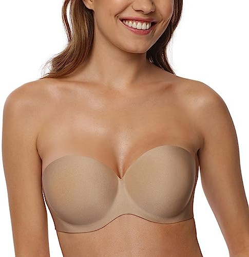 Vivisence Strapless Bra Bandeau for Women Self-Adhesive Barconette Underwire Bra for Special Occasions Dresses and Backless Outfits Model, Beige,A