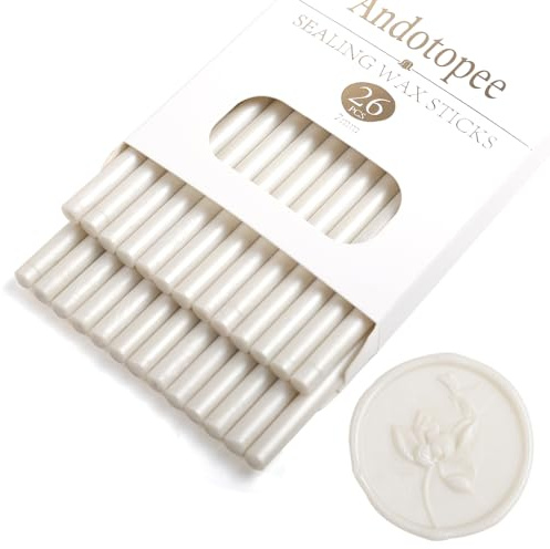 Pearl White Wax Seal Sticks 26pcs, Andotopee Glue Gun Wax Seal Sticks for Wax Seal Stamp, Premium Sealing Wax for Envelope Letter Seal Wedding Invation Craft Adhesive, Great Gift Ideas (Mini Size)
