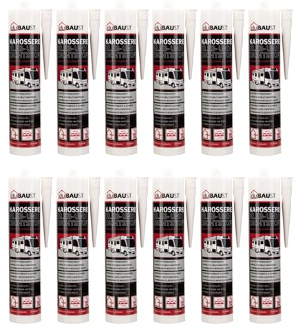 12 x dubaust karosslim monteringslim tätningsmedel för bil husbil inomhus och utomhus UV-resistent vidhäftning på alla underlag karosslim husvagn tätningsmedel 290 ml patron stålgrå