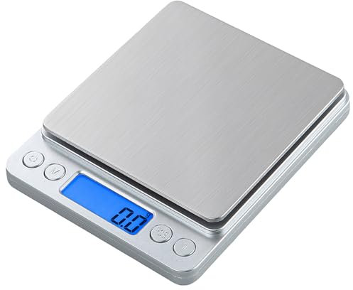 Piccola bilancia digitale,3 kg/0,1 g,bilancia da cucina,6 unità,spegnimento automatico,tara,funzione PCS,batteria inclusa,nastro morbido incluso (150 cm)