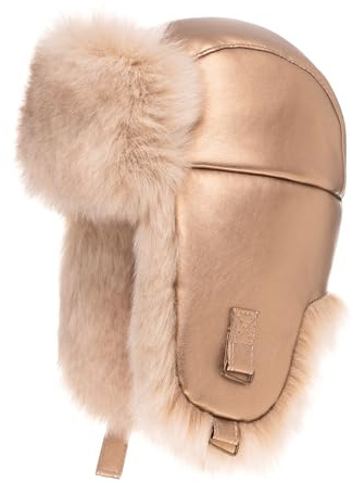 Futrzane Cappello di Pelle con Paraorecchie - Berretto Uomo Aviatore Pelliccia (S, Dorato - Dorato Siberian)