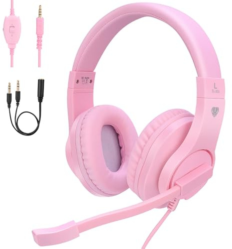 BlueFire Pink Gaming Headset, Kids Headphones with Microphone 3.5mm Bass Stereo Childrens Gaming Headset for PS5/PS4/Xbox/Xbox One/Nintendo Switch/PC Girls Headphones (Pink)