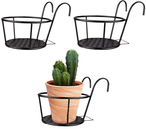 Hachera Blumentopfhalter für den Außenbereich, 3 Stück, Blumentopf, Pflanzgefäß, zum Aufhängen, Zaun, Blumenständer, rund, Haken, Hängekörbe aus Eisen, geeignet für Balkon, Gärtner, Zaun