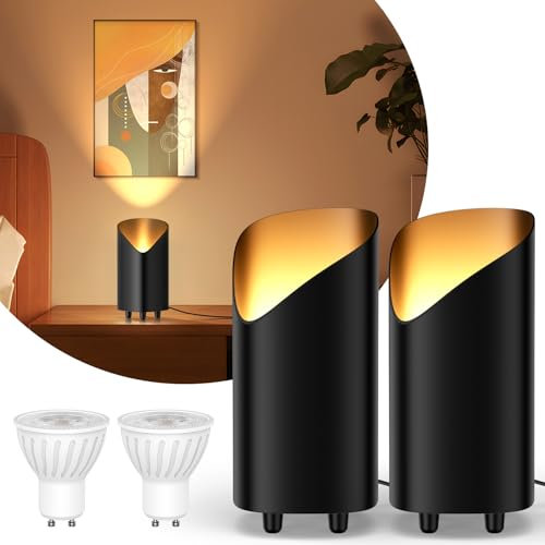 LED Uplight Spot 2 Stück, 7W Bodenstrahler, LED Bodenleuchte zur indirekten Beleuchtung, Standleuchte inklusive GU10 LED Lampe 500LM, Warmes Licht mit 3000 Kelvin, Schwarz