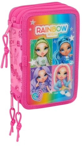 safta Rainbow High Shine - Trousse Scolaire avec 37 Outils Inclus, Trousse pour Enfant, idéale pour Les Enfants de 5 à 14 Ans, Confortable et Polyvalente, qualité et résistance, 12,5 x 5,5 x 19,5 cm,