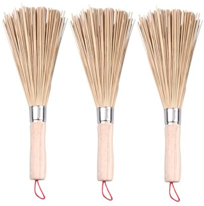 Amosfun 3pcs Natural Kitchen Brush Wooden Handle Cleaning Brush for Dishes Wok Pots Pans Cleaning Tools