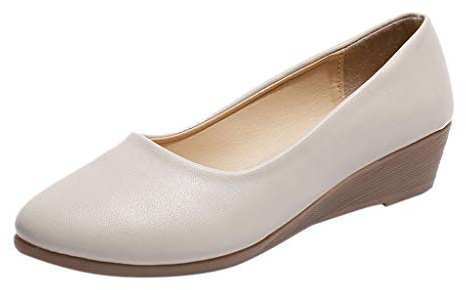 Clearance Low Wedges Slip on Shoes Women Leather Ballet Pumps Comfortable Work Shoes Leather Flat Loafer Size 6 3_Beige