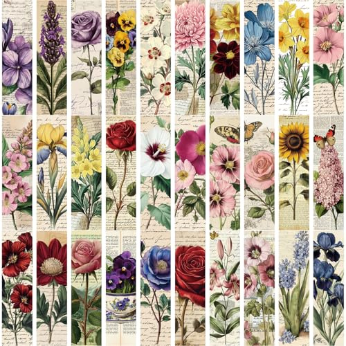 30PCS Nature Pictures of Flowers Paper Bookmarks for Book Lovers, Vintage Aesthetic Bookmark Simple Style Book Accessories Natural Style Book Marks,Boxed Bookmarks Set as Gifts for Students