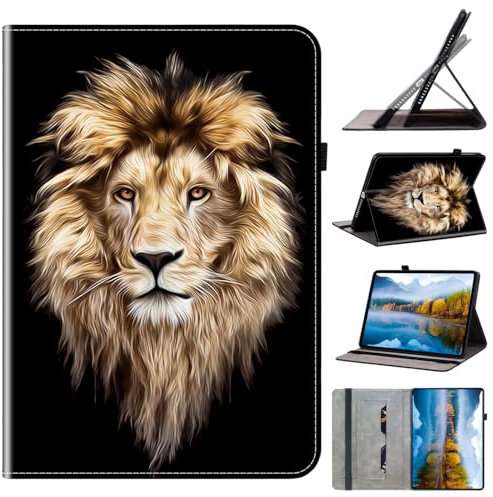 Mldjomid Custodia Protettiva Compatibile con Amazon Fire HD 8 (2018/2017/2016/2015) 8 Pollici Flip in Pelle PU Cover con Supporto e Slot per Scheda Tablet Custodia Case(Testa di leone)