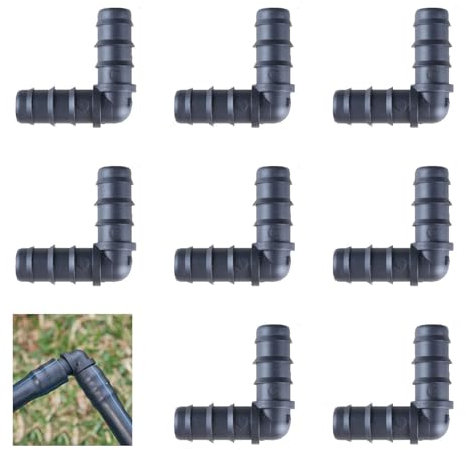 8 Pcs Soaker Hose,Irrigation Connectors System Hoses Soakers 1/2 Inch Plastic Watering Tubing Adapters Kit Elbow Pipe Parts Fittings 13mm Flexible Joint,For Garden Drip Barbed Connector Coupler,Black