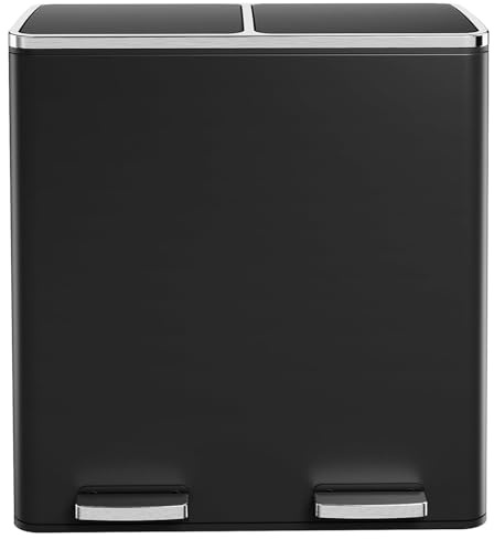 Clevich Cubo de basura de cocina de 60 l, cubo de basura con 2 compartimentos, de metal, con tapa de cierre suave, 2 cubos interiores de plástico, sistema de separación de basura 2 x 30 litros, doble