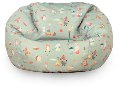 rucomfy Beanbags Slouchbag Kids Bean Bag Chair, Water Resistant Fabric, Pre-Filled Triple Stitched Seat for Outdoor or Indoor Use, Cosy Supportive Beanbag - Forest Friends