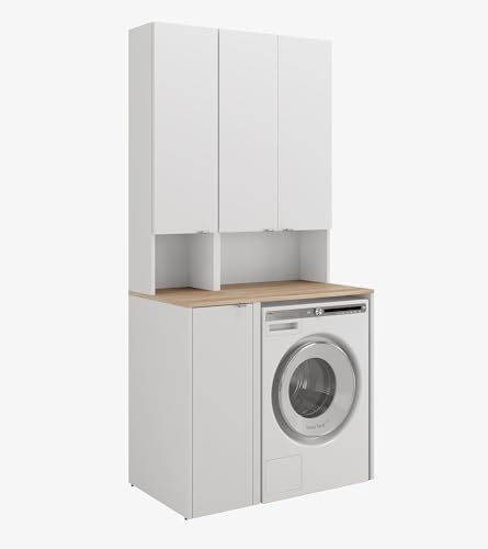 PLATAN ROOM Set per bagno - Armadio alto per lavatrice - 65 cm di larghezza e armadio alto di 33 cm di larghezza - Armadio di archiviazione per bagno - Armadio alto stretto per