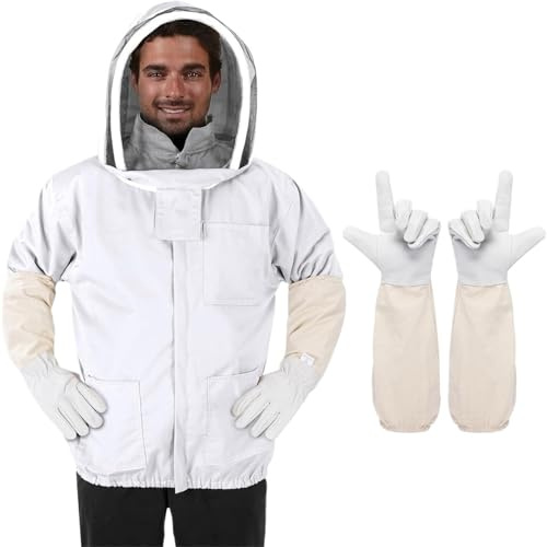 Biodlingsdräkt biodlingskläder, slöja, huva, handskar, hatt, tygjacka, skyddsdräkt, biodlarutrustning med (jackethandskar, XL)