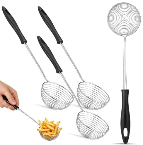 SHINEOFI Rostfritt stål Hot Pot sil sked liten med handtag livsmedelssäker rostfri kökssil för soppor och grytor 4 stycken