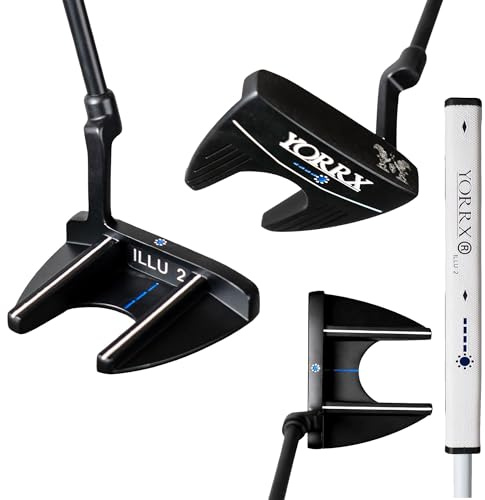 YORRX® Illu 2 Mallet Golfputter med justeringslinje (vit) inkl. Headcover - Precision Golfputter med glasfiberskaft