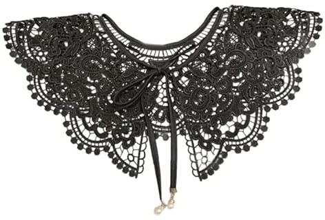 Generico Scialle in cotone con colletto finto con pizzo floreale e finiture arricciate, risvolto a punta per camicette(Lace03)