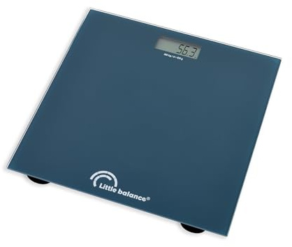LITTLE BALANCE 3040 Starty, elektronisk personvåg, automatisk start, LCD-display, 4 högprecisionssensorer, extra platt, härdat glas, 180 kg/100 g, Acapulco blå