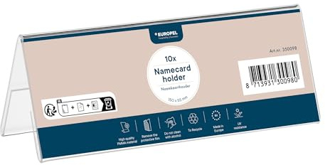 EUROPEL Juego de 10 placas para nombre de mesa, mini 2 caras, forma de L, 150 × 55 mm, para reuniones, formación, conferencias, talleres, grupos grandes