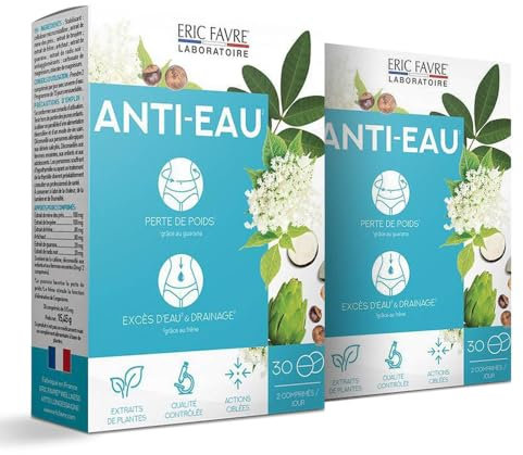 ANTI EAU - Programme Minceur Drainant Perte de Poids, Draineur Minceur, Réduit l'excès d'Eau - Guarana, Artichaut 30 comprimés (Lot de 2) -Laboratoire Eric Favre
