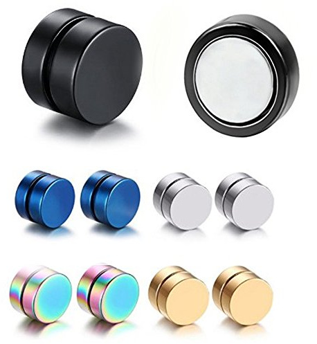 Stainless Steel Magnetic No Piercing Fake Gauges Earring Studs,for Non Pierced Ears,Black,Silver,Colorful,Hypoallergenic