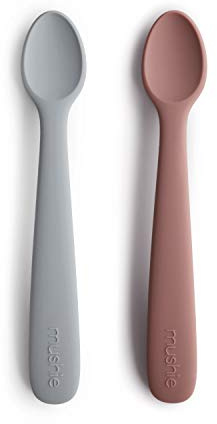 Mushie Baby Feeding Spoons | BPA-Free Silicone Spoons 2-Pack | Dishwasher Safe Durable Toddler Utensils | Cloudy Mauve
