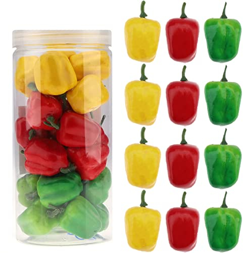 Meiwlong 30 Stück Künstliche mischen Paprika Gefälschte Kunstgemüse Gemüse Dekoration Gelb Grün Rot Bauernhaus Tischdeko Zuhause Küche Party Ornament