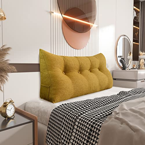 Johnear Cojín de Respaldo para Cama Cojín para Cabecero de Cama Cojín Triangular para Respaldo Almohada Apoyo Lumbar Almohadas de Lectura (Amarillo Mostaza, 140×20×50cm)
