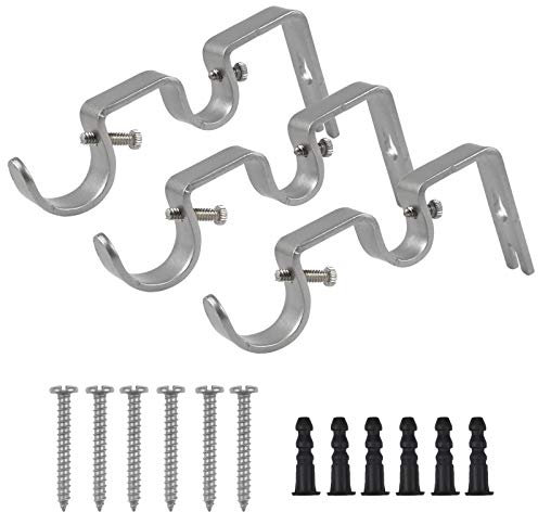 3 Pcs Double Curtain Pole Bracket, Curtain Rod Brackets Set, Heavy Duty Curtain Rod Holders, Adjustable Heavy Duty Metal Curtain Pole Holder Double Rod Holders Diameter, Silver