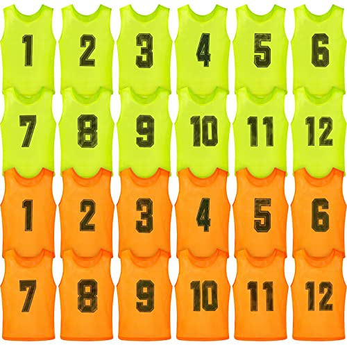 Vabean 24 Pack Nylon Mesh Scrimmage Team Practice Vests Pinnies Jerseys Train Vest for Adult Sport Basketball Soccer Football (Orange, Green)