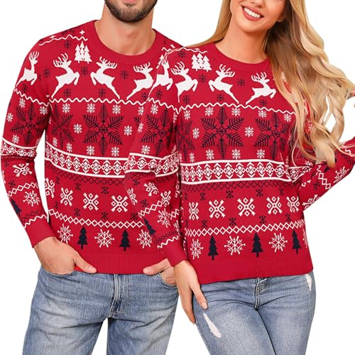 Irdcomps Maglione Natalizio Uomo Maglia di Natale Maglione Lavorato Girocollo Invernale Pullover Sweater Maglioni di Natale in Manica Lunga Rosso1 L