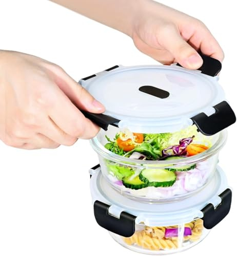 Hcrvvi Food Storage Containers Set - Glass Containers with Lids 2 Pcs, Air Tight Lock Food Container, Glass 620ml, with Upgraded Snap Locking Lids, BPA Free, Meal Prep Containers Reusable