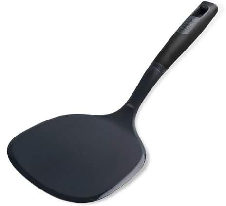 Tasty Everyday Pancake Turner with Flattened Edges, Extra Large Spatula, Soft-Touch Handle, Making & Serving Pancakes Crêpes, Suitable for Coated Pans, Size: 34x15x6cm, Colour: Black & Grey