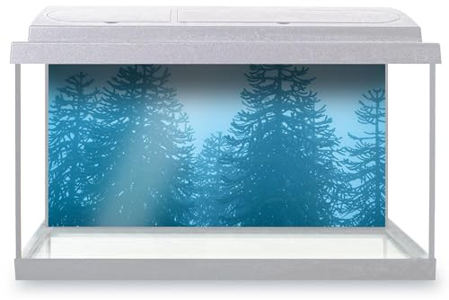 Aquarium Fish Tank Background 90x45 cm - Monkey Puzzle Trees Winter Fog Static Cling Vinyl Vivarium Terrarium External Application #51477