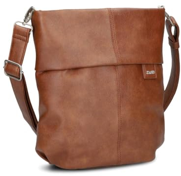 Zwei Damen Handtasche Mademoiselle.M M90 Umhängetasche 6 Liter klassische Crossbody Bag, weiches Kunstleder, Schulter-Tasche inklusive zweitem kurzen Gurt (cognac)