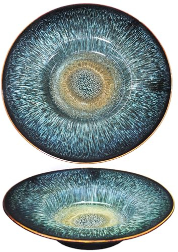 jinsongdafa Soup Bowls, Soup Plate with Rim, 220 ML Pasta Bowl Set of 2, Shallow Bowl Plates, Porcelain Rimmed Bowls, Best for Home Restaurant Hotel, Black 22 CM