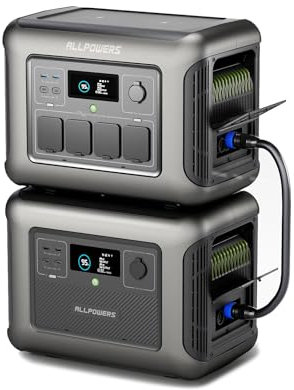 ALLPOWERS Tragbare Powerstation R1500 mit Zusatzakku B1000, Kapazität von 1152Wh auf 2304Wh LiFePO4 Batterie, 1800W Ausgang Solargenerator für Notstromversorgung zu Hause, Notfälle, Camping, Wohnmobil