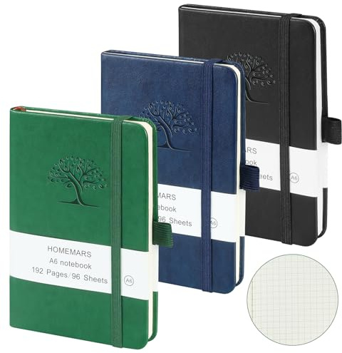 HOMEMARS A6 anteckningsböcker, svart grön blå, fyrkantig, liten anteckningsbok, 14,4 cm x 9,6 cm anteckningsblock 192 sidor fickanteckningsbok resedagbok läder anteckningsbok