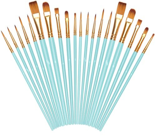 Vicloon 20 Stück Pinselset, Nylon Pinsel, Künstlerpinsel, Hochwertige Pinsel mit Kunststoffgriff, Premium Nylon Acrylfarben Pinselset, Malerei Ölfarben Brush Set für, Erwachsene, Hellblau