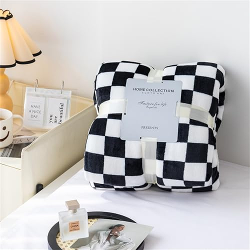 Highdi Winter Blankets and Throws for Sofa Beds, Checkerboard Soft Warm Sofa Throw Fluffy Cozy Bed Throws Fleece Throw Blanket for Kids Adults Bedroom Couch Travel (150 * 200CM,Black)