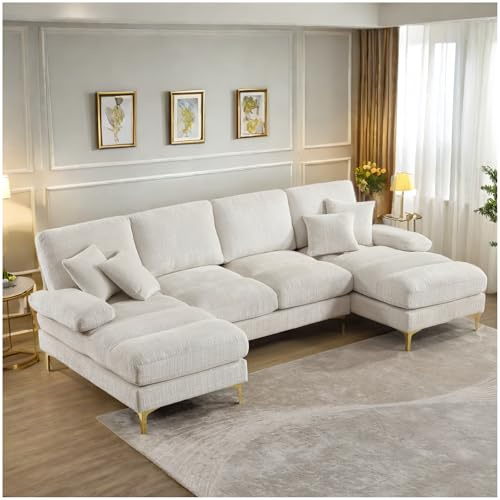 Lubvtti Sofá Moderno Grande de Chenilla en Forma de U con Asientos Dobles reclinables, sofá de Esquina, sofá 4 plazas para Sala de Estar/Dormitorio, Beige